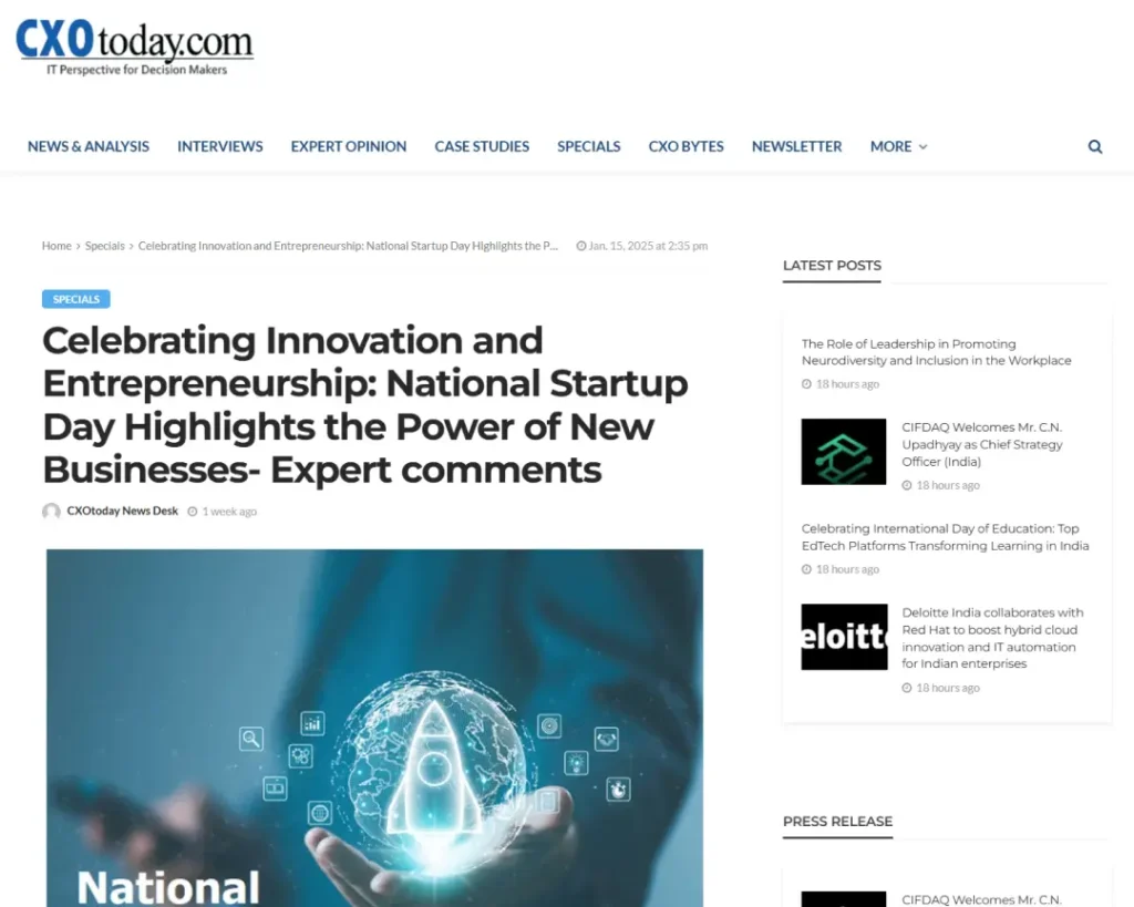 Celebrating Innovation and Entrepreneurship: National Startup Day Highlights the Power of New Businesses- Expert comments Read more at: https://cxotoday.com/specials/celebrating-innovation-and-entrepreneurship-national-startup-day-highlights-the-power-of-new-businesses-expert-comments/